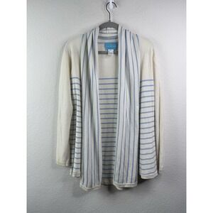 Islefield Silk Cashmere Striped Open Front Cardigan Womens L Quiet Luxury Preppy